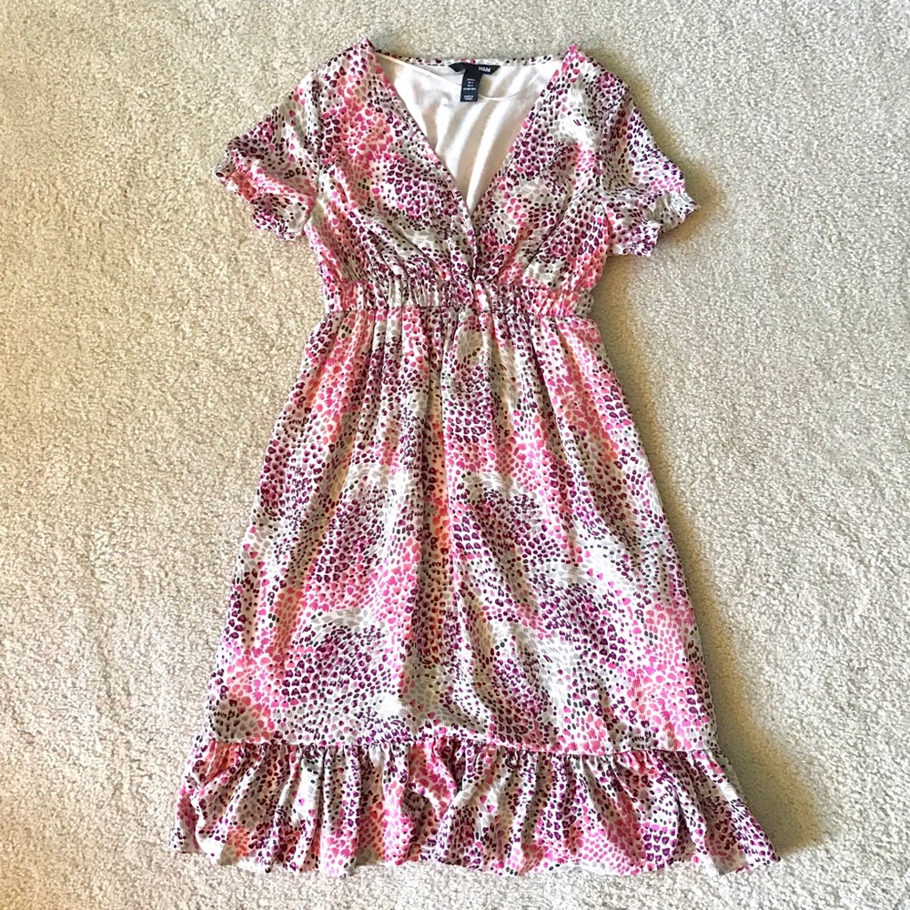 H&M Pink Purple Floral Print Flowy Dress Sz 4
